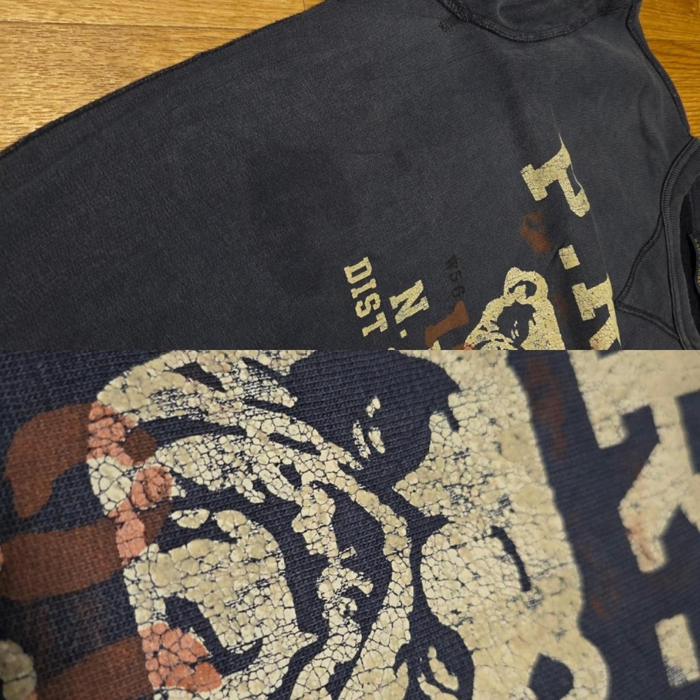 Polo Ralph Lauren Sweatshirt Medium Blue Crewneck Bulldog Distressed Faded - Picture 8 of 8